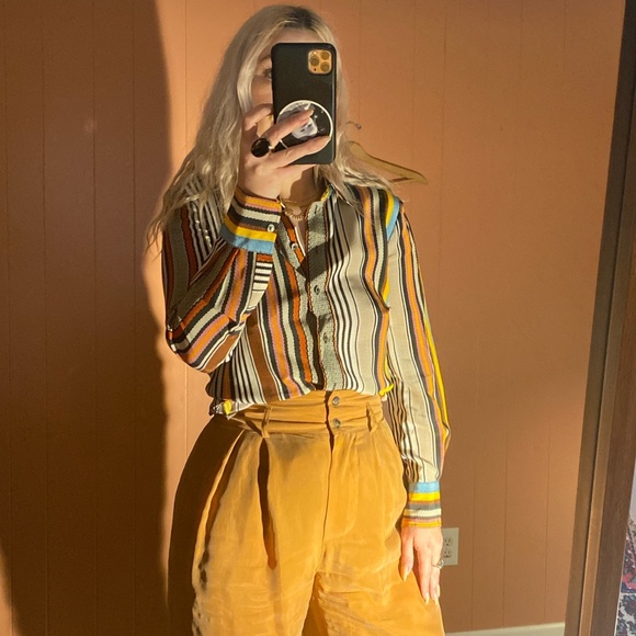 Tory Burch multi-color stripe silk button down 4 - Picture 1 of 7